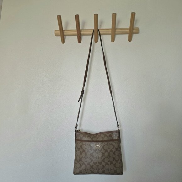 Signature Crossbody & Wristlet Set Brown Khaki Leather Trim - Picture 3 of 16